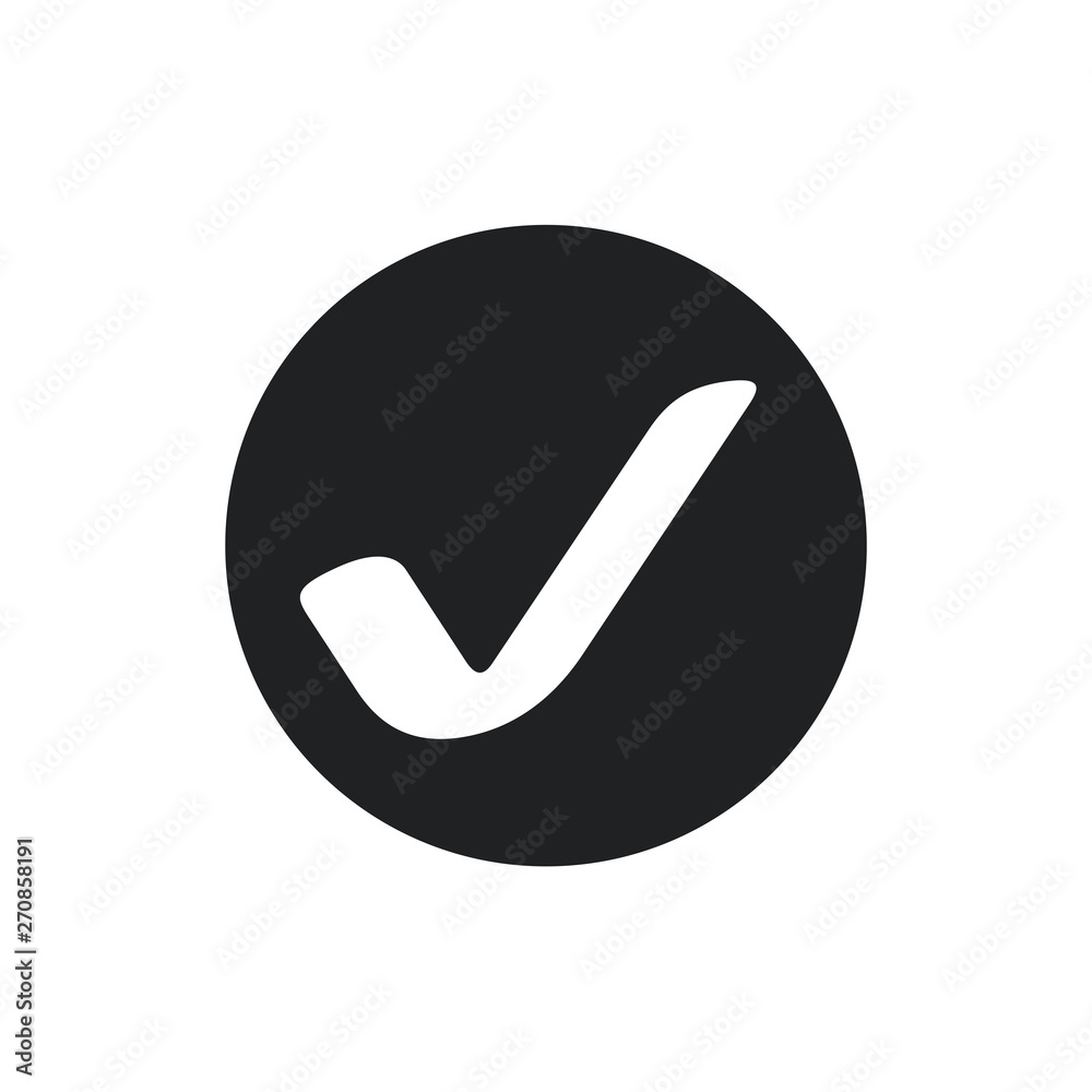 Black check mark icon. Flat icon checklist mark symbol vector illustration. Black check mark icon. Flat icon checklist mark symbol vector illustration.