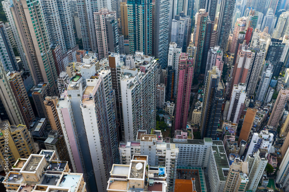 Fototapeta premium Top view of Hong Kong city
