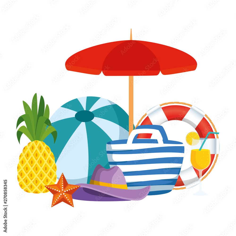 Fototapeta premium umbrella and balloon beach with summer icons