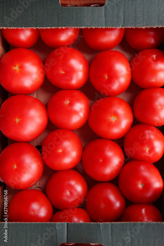 fresh ripe tomatoes in a box