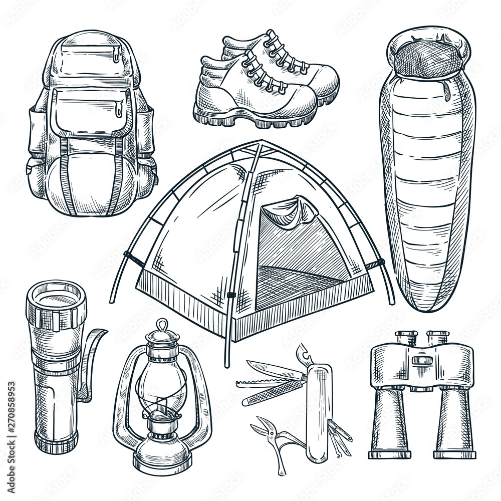 Line art illustration drawing of camping design Stock Vector Image  Art   Alamy