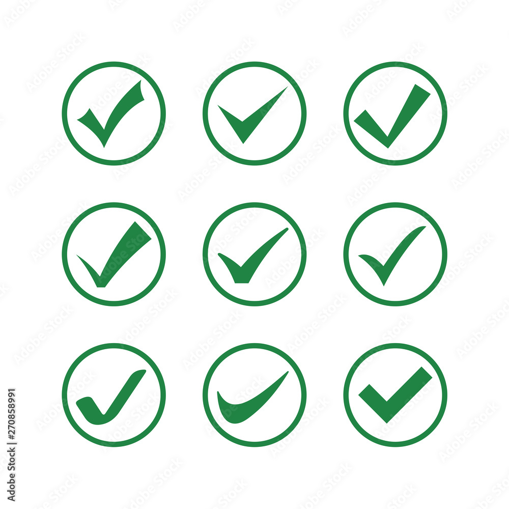 Green check mark set icon. Flat icon checklist mark symbol vector illustration. Green check mark set icon. Flat icon checklist mark symbol vector illustration.