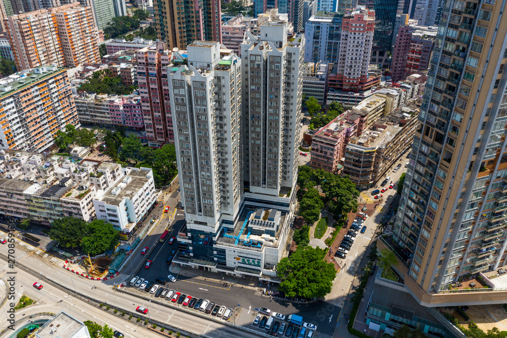 Naklejka premium Aerial view of Hong Kong city