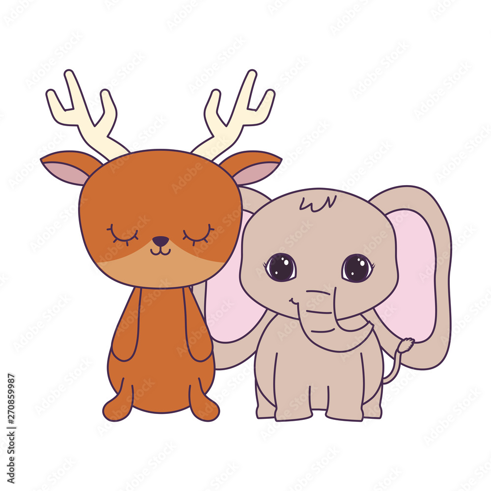 cute elephant with reindeer animals isolated icon