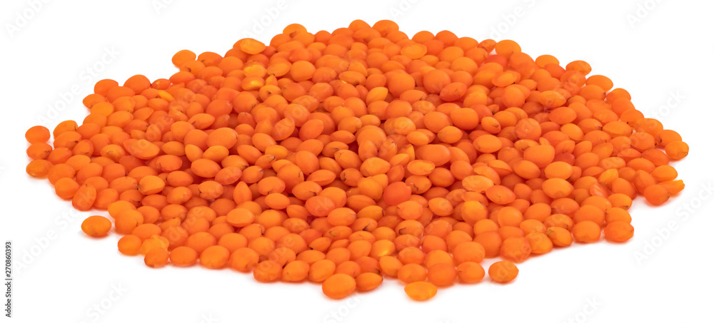 Fototapeta premium Red lentils isolated on white background. Clipping Path