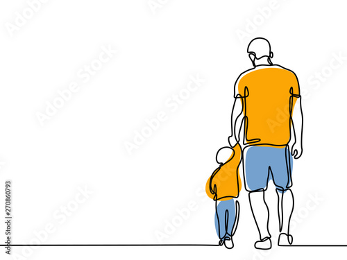Continuous line drawing of a father and children lovely family concept Father's Day card happiness moment.