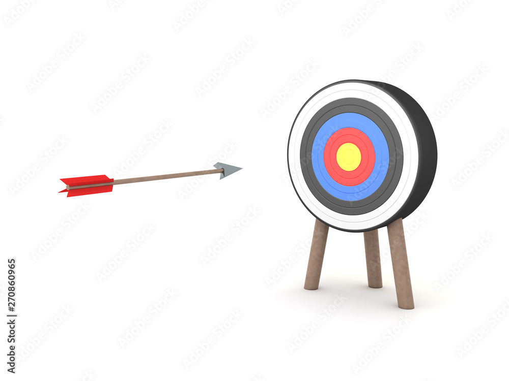 3D Rendering of arrow about to hit a target 3D Rendering of arrow about to hit a target