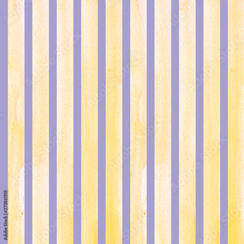 Watercolor hand painted brush strokes, line, banners, pattern. Isolated yellow stripes on purple background watercolor painting