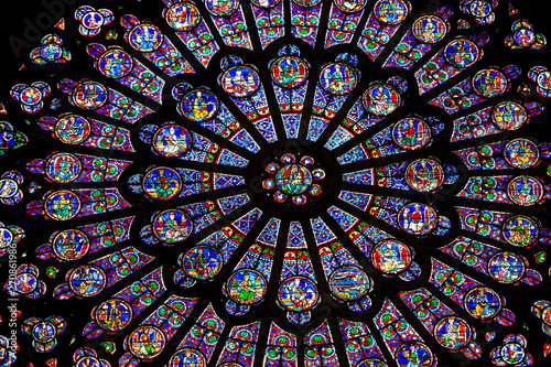 PARIS – FRANCE: The North Rose window at Notre Dame cathedral dates from 1250 and is also 12.9 meters in diameter. Its main theme is the Old Testament.