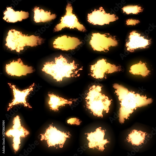 23 Different muzzle flash types with black background