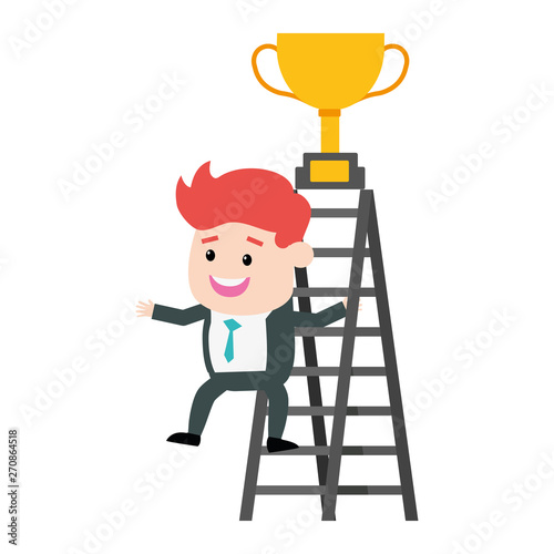businessman climb ladder trophy