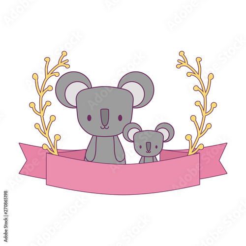 Canvas Print group of koalas with branches and ribbon