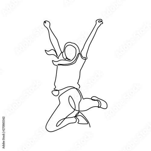 Continuous line drawing of girl jump minimalist design