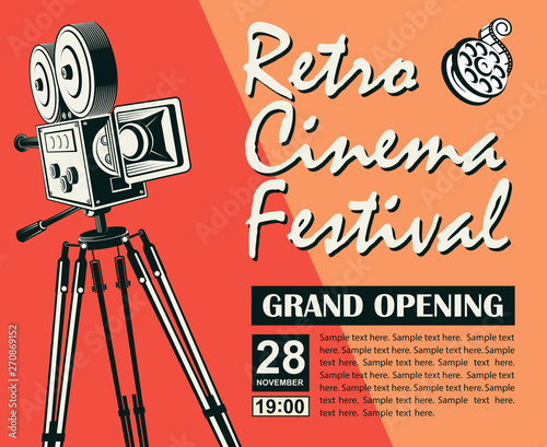 cinema poster with retro movie camera background