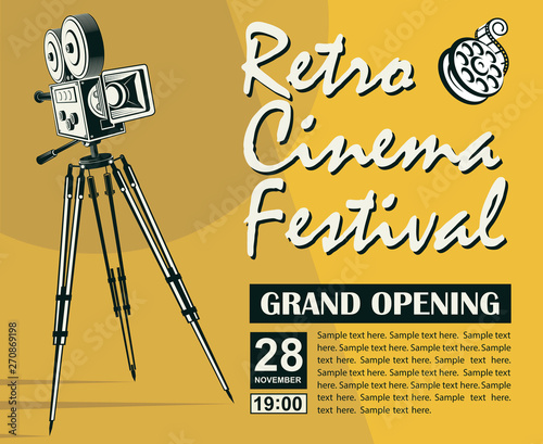 cinema poster with retro movie camera background