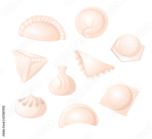 Set of tasty homemade dumpling with different inside food