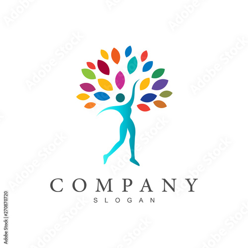 tree logo,  tree logo by symbolizing the association +  life icon,  symbol of yoga sports