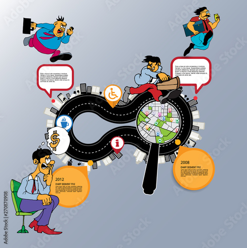 Abstract infographics template with cartoon character. Vector illustration