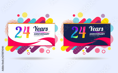 24 years pop anniversary modern design elements, colorful edition, celebration template design, pop celebration template design, white and black background