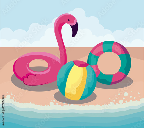 summer beach with float flemish with set icons