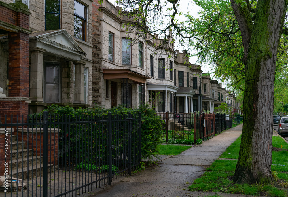 Row of Old Homes in Logan Square Chicago	