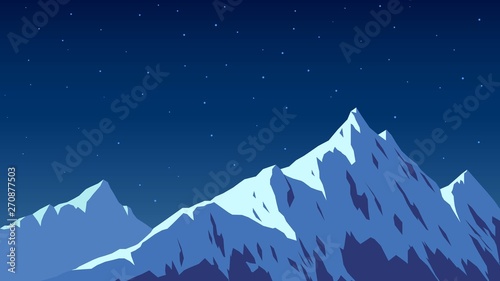 Snowy top of the mountain, night and moon light, Alps, landscape