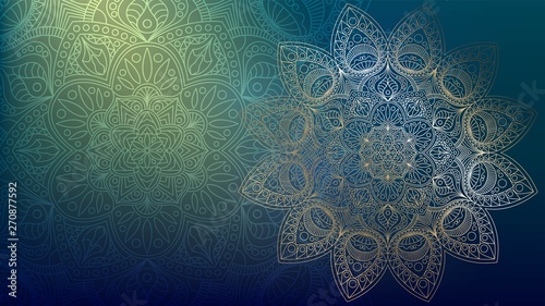 Background with golden mandalas, round indian pattern, muslim pattern photo