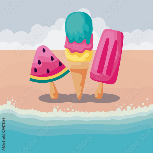summer beach with ice creams