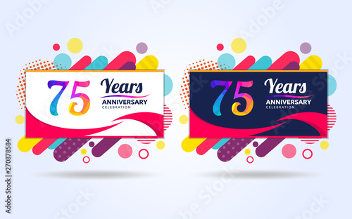 75 years pop anniversary modern design elements, colorful edition, celebration template design, pop celebration template design, white and black background