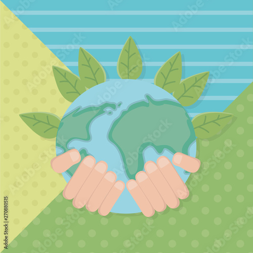Hand holding planet and save energy design