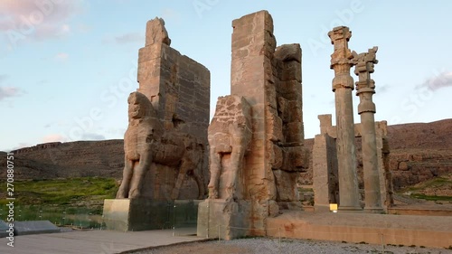 Entrance Massive Statues at Persepolis at Sundown.