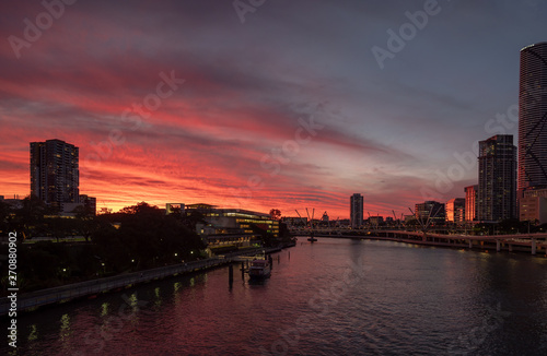 Brisbane River City Dramatic Sunset