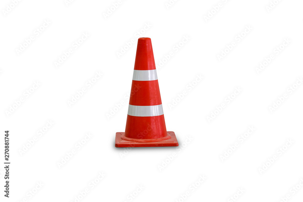 Road bollard traffic cone with white and orange stripes isolated on white background. Road bollard traffic cone with white and orange stripes isolated on white background.