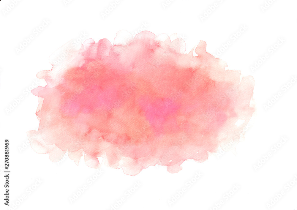 Hand painted abstract orange and pink watercolor on white background.