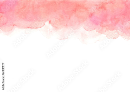 Hand painted abstract orange and pink watercolor on white background.