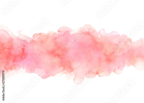 Hand painted abstract orange and pink watercolor on white background.