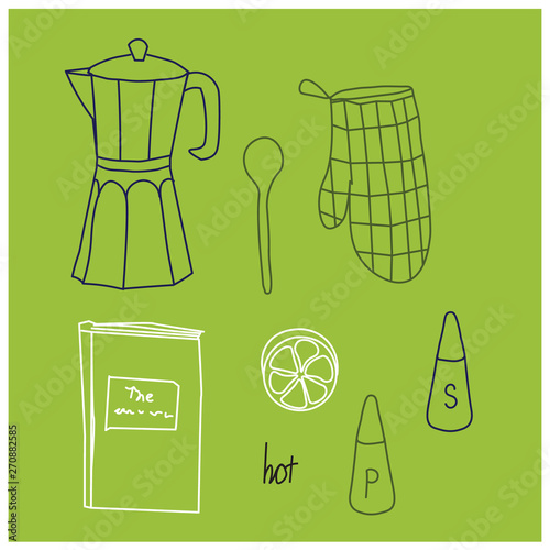 Kitchen pattern hand drawn illustration isolated on background