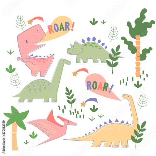 Dino pattern hand drawn illustration isolated on background