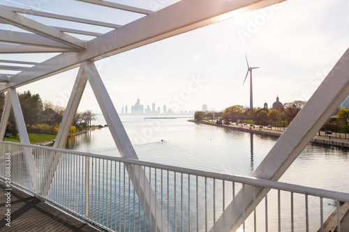 Canvas Print Toronto wind turbine on a lakeshore sunset
