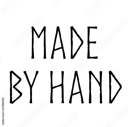 MADE BY HAND stamp on white background