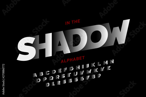 In the shadow, stylized font design, alphabet letters and numbers