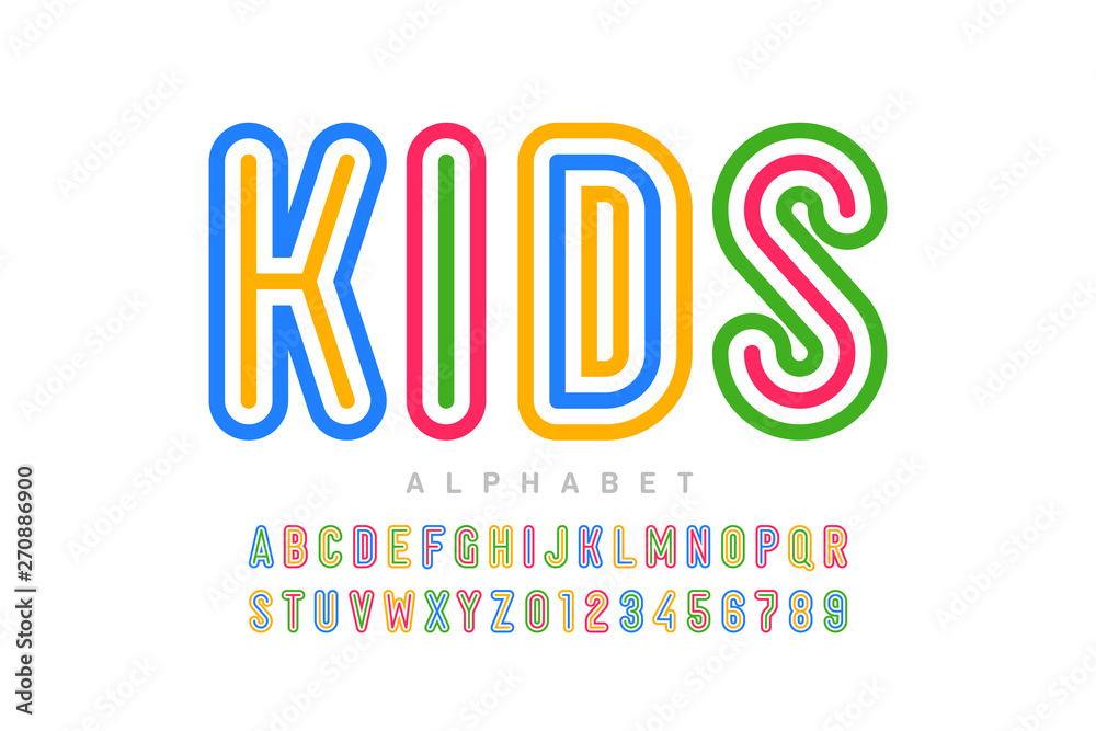 Kids style font design, alphabet letters and numbers