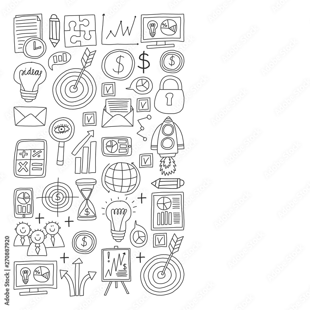 Vector set of bussines icons in doodle style.