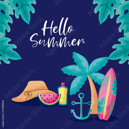 summer holiday with watermelon and icons
