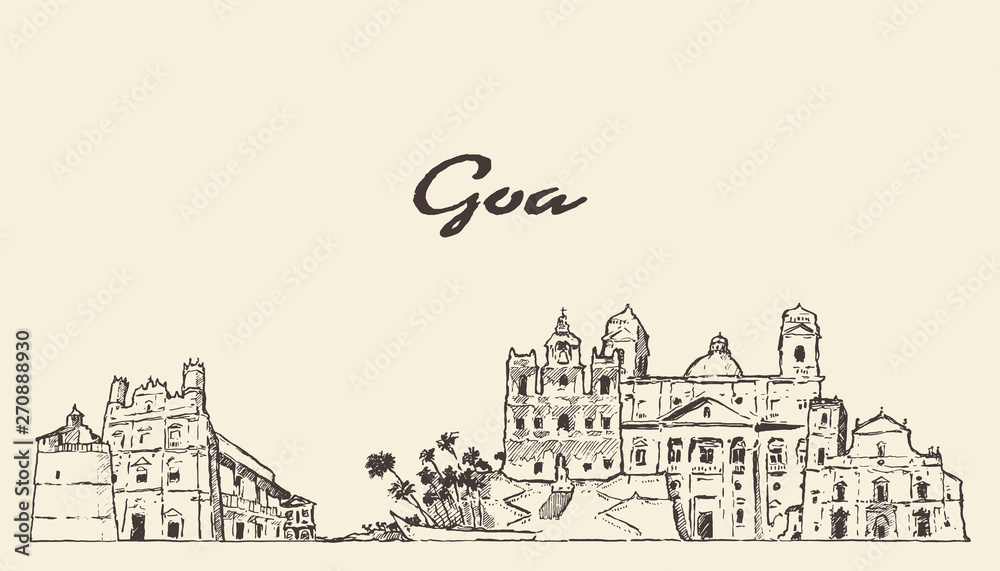 Goa skyline, India, hand drawn vector sketch