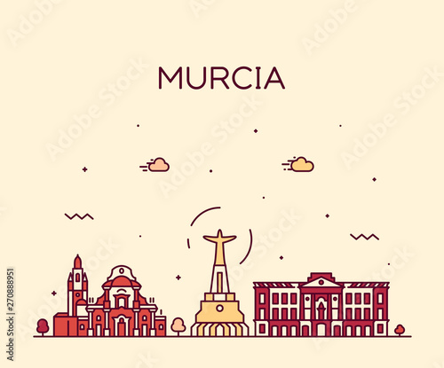 Murcia skyline Spain vector drawn linear style photo