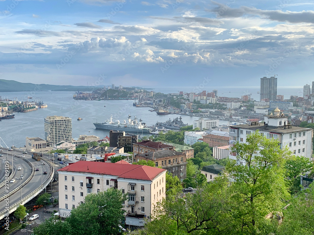 Russia, Evening Vladivostok in late spring in cloudy weather