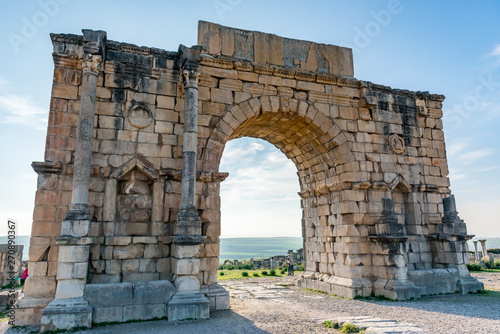 riumphal arch in roman town Volubilis, Morocco