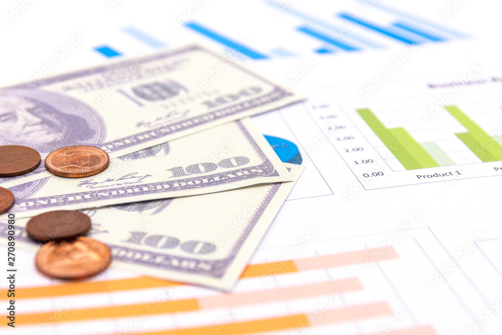american dollars with graph on white blackground american dollars with graph on white blackground