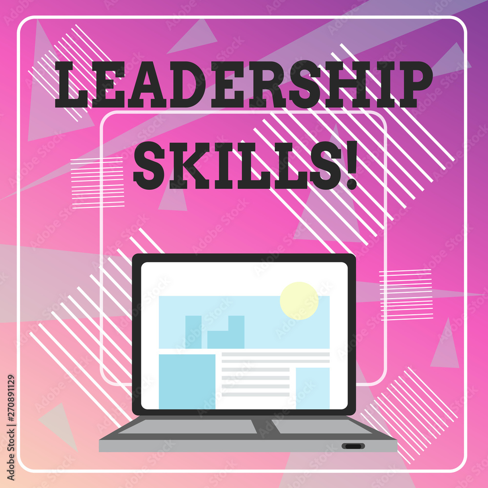Word writing text Leadership Skills. Business photo showcasing Skills and qualities that leaders possess Taking a lead Open Modern Laptop Switched On with Website Homepage on Screen Web Search Word writing text Leadership Skills. Business photo showcasing Skills and qualities that leaders possess Taking a lead Open Modern Laptop Switched On with Website Homepage on Screen Web Search